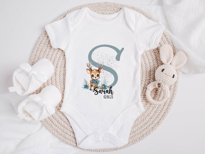 Personalised Reindeer Letter Baby Grow / Onesie - Gifts Handmade