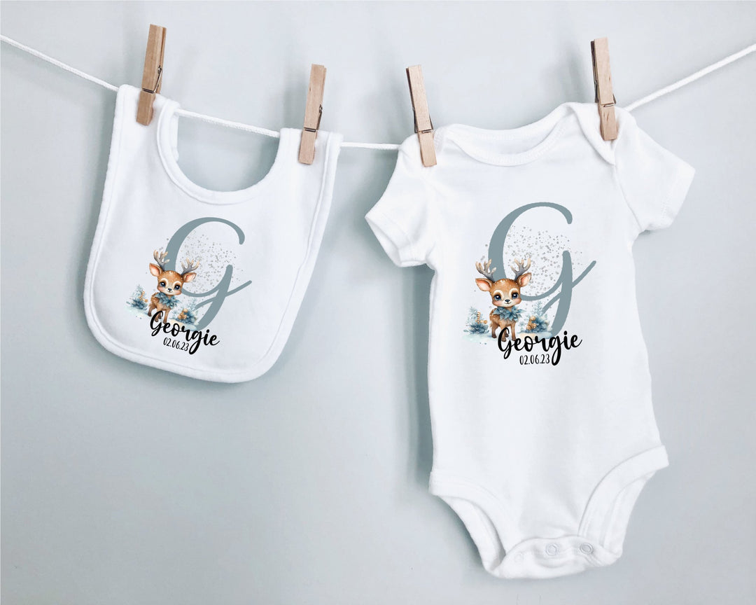 Personalised Reindeer Letter Baby Grow / Onesie - Gifts Handmade