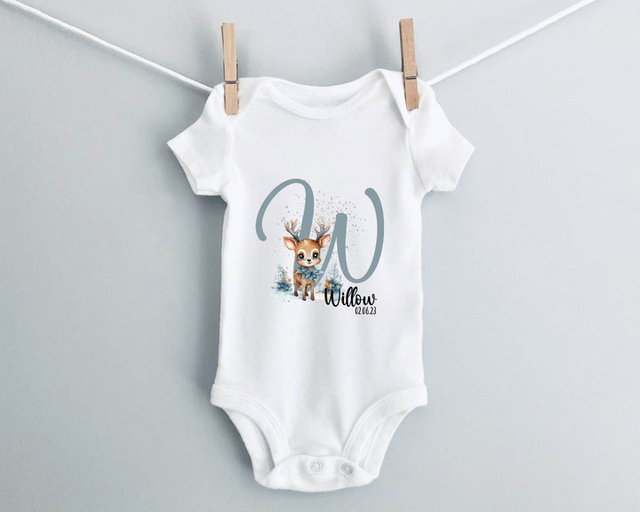 Personalised Reindeer Letter Baby Grow / Onesie - Gifts Handmade