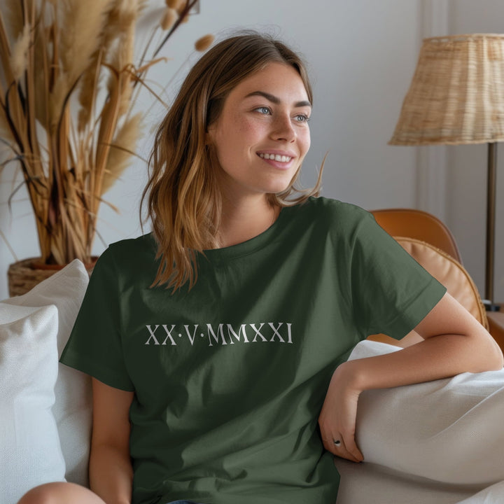 Personalised Roman Numerals Unisex T - Shirt, Custom Anniversary Date Shirt, Roman Numerals Couples Tee, Birthday Date Shirt Gift for Couples - Gifts Handmade