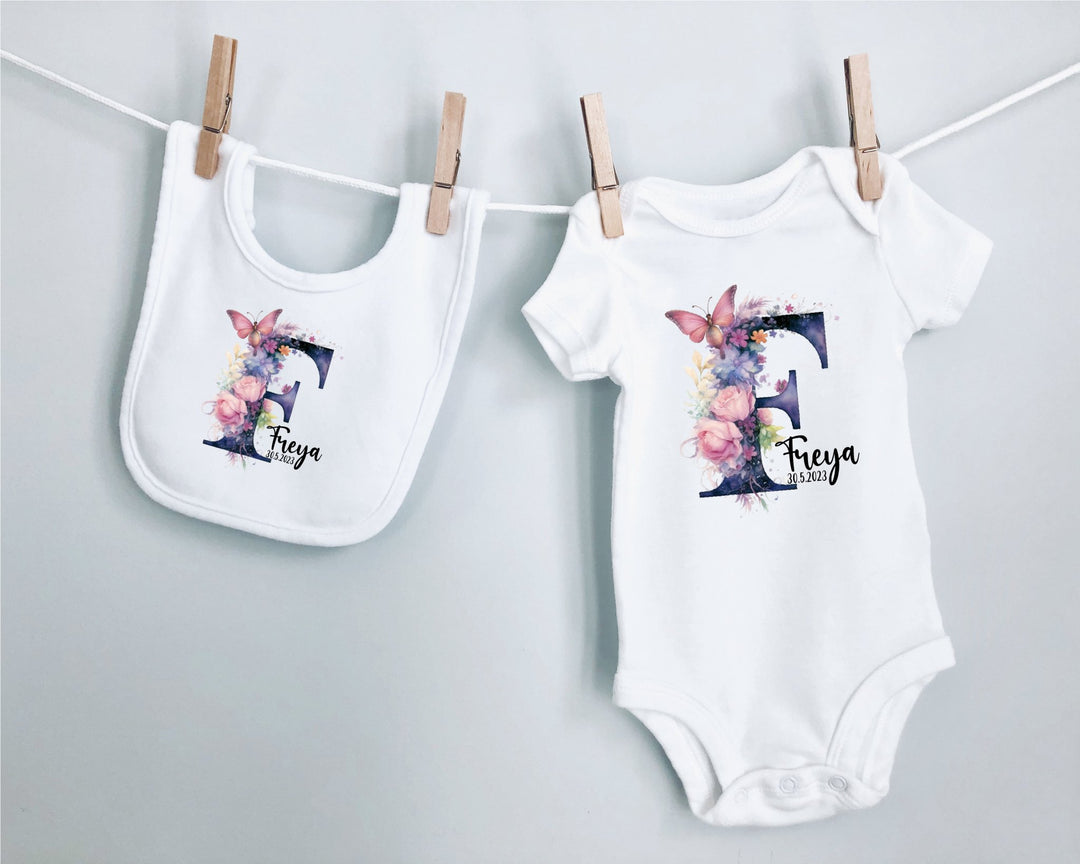 Personalised Water Colour Letter Baby Grow / Onesie - Gifts Handmade