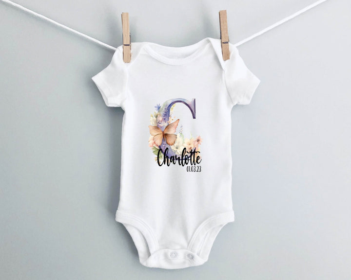 Personalised Water Colour Letter Baby Grow / Onesie - Gifts Handmade