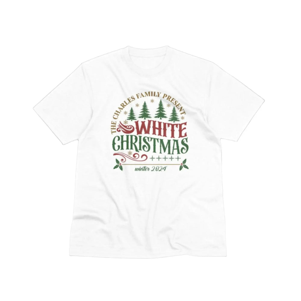 Personalised White Christmas Unisex T-Shirt, Custom Christmas Holiday Shirt, Personalised Gifts for Family, Christmas Gift for Loved Ones - Gifts Handmade