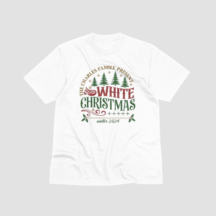 Personalised White Christmas Unisex T-Shirt, Custom Christmas Holiday Shirt, Personalised Gifts for Family, Christmas Gift for Loved Ones - Gifts Handmade