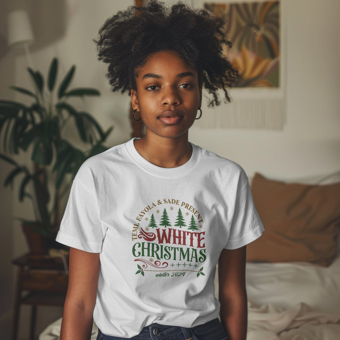 Personalised White Christmas Unisex T-Shirt, Custom Christmas Holiday Shirt, Personalised Gifts for Family, Christmas Gift for Loved Ones - Gifts Handmade