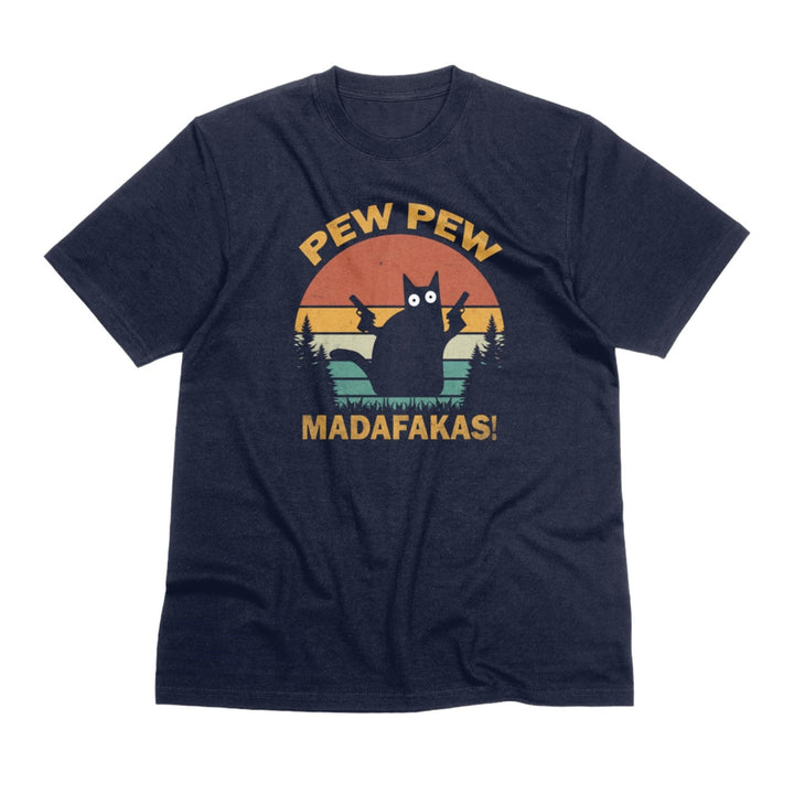 Pew Pew Madafakas Unisex T-Shirt, Funny Meme Cat Tee Shirt, Funny Crazy Cat Gun T-Shirt, Retro Vintage Cool Cat T Shirt, Gift for Cat Lovers - Gifts Handmade