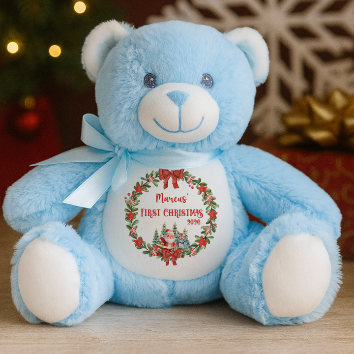 Personalisierter Weihnachtsmann-Weihnachtskranz-Teddy