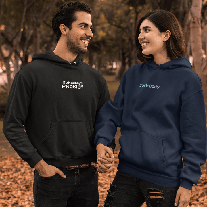 Somebody's Problem Embroidered Unisex Hoodies with Initial Letter on Sleeve, Matching Couple Valentine Hoodies, Romantic Couples Hoodie Gift - Gifts Handmade