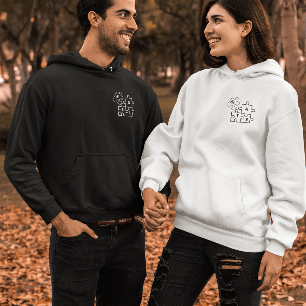 Soul Mate Matching Couple Embroidered Unisex Hoodies, Custom Valentine's Hoodie with Initial on Sleeve, Couples Valentines Day Gift Idea, Trendy Valentine’s Day Clothing - Gifts Handmade