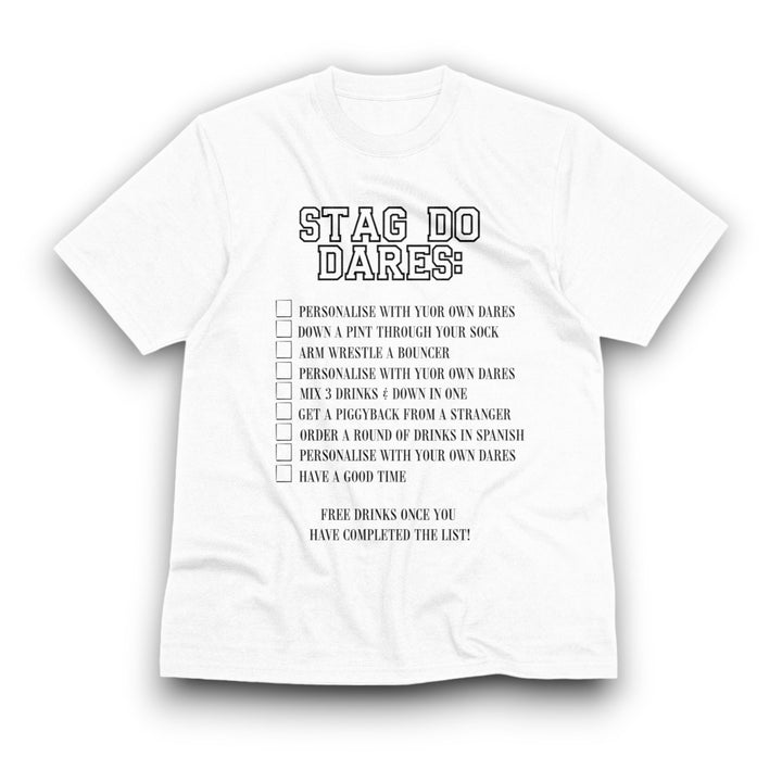 Stag Do Dares Checklist Unisex T - Shirt, Funny Adult Humor Tee Shirt, Stag Do Dares Party T - Shirt, Funny Bachelor Party Tee with Adult Humor - Gifts Handmade