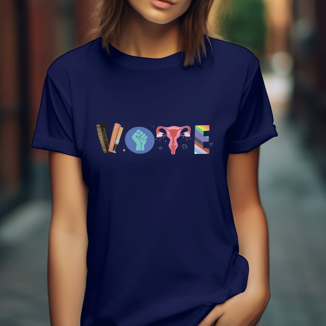 Vote Books Fist Ovaries LGBTQ Unisex T - Shirt - LGBTQ Equality T - Shirt - Ovaries T - Shirt - Banned Book Election Shirt - Political Activism Shirt - Gifts Handmade