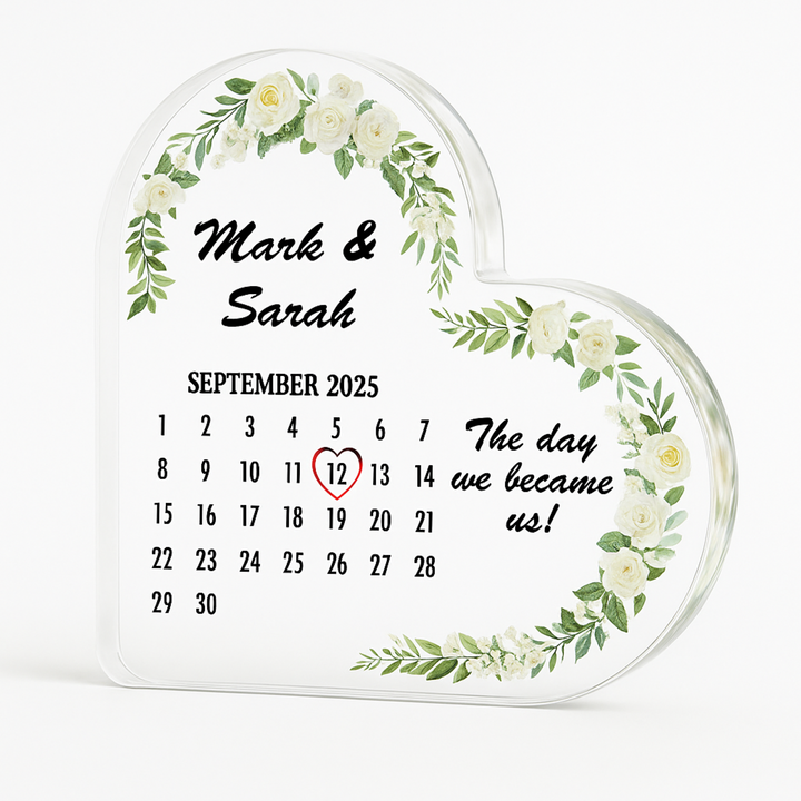 Personalised Wedding/Anniversary Calendar Acrylic Heart Plaque