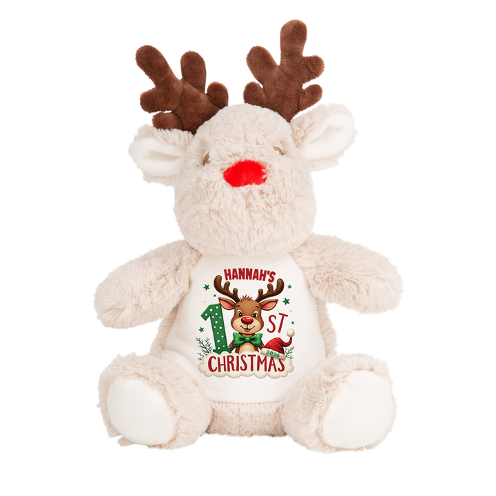 Personalisierter Rentier-Teddy für das erste Weihnachten