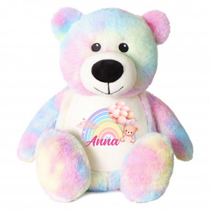 Personalised Pink Baby Rainbow Large Bear