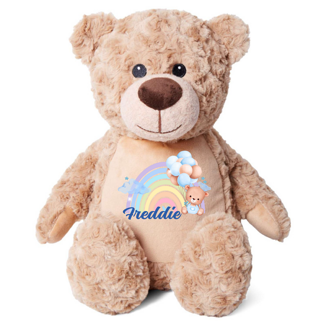 Personalised Blue Baby Rainbow Large Bear
