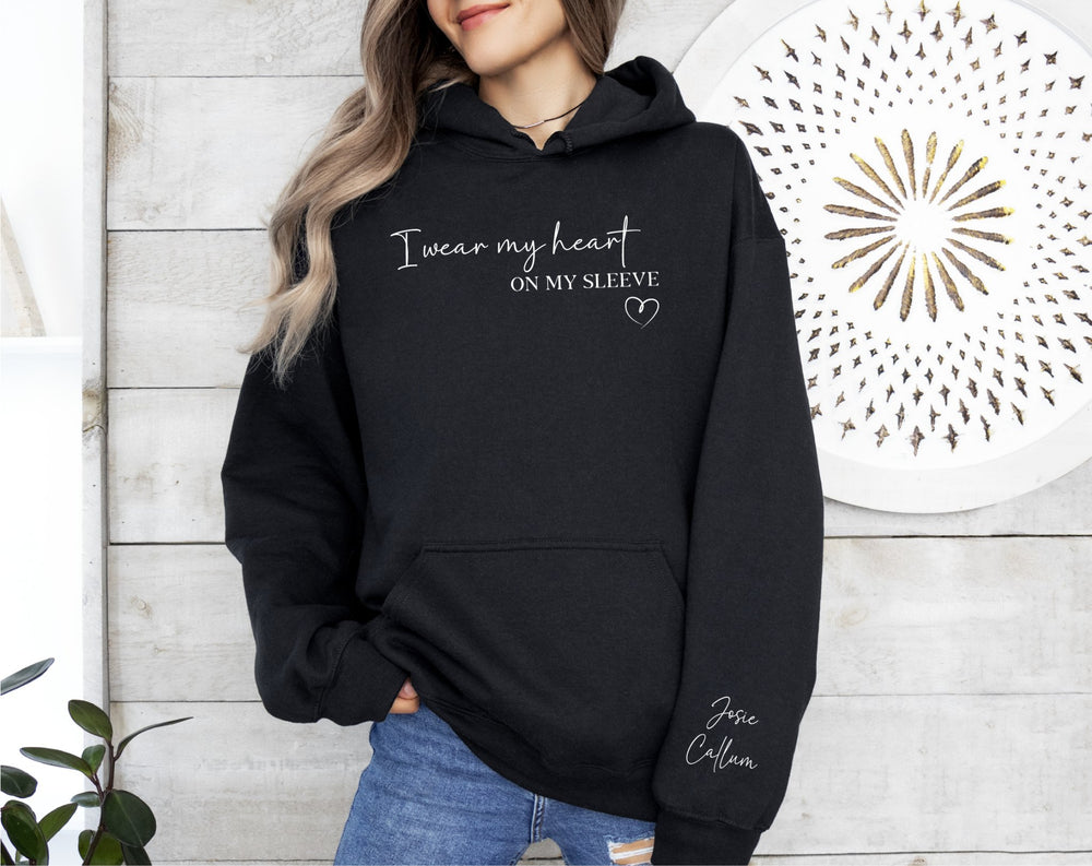 Custom Embroidered Heart on Sleeve Sweatshirt Hoodie - Gifts Handmade