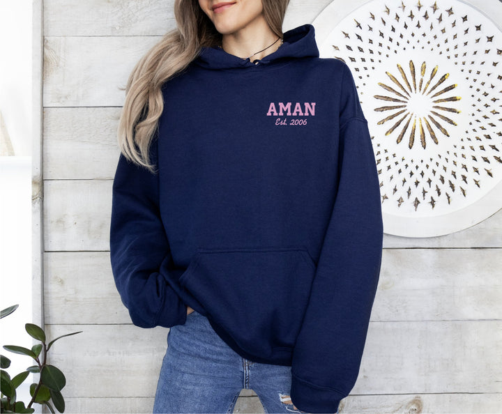 Custom Embroidered Name / Established in Date Sweatshirt Hoodie - Gifts Handmade