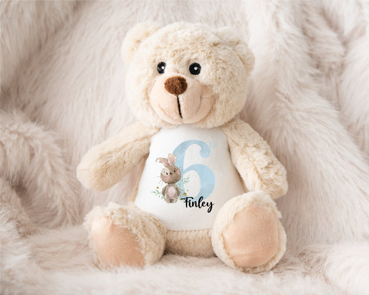 Personalised Blue Birthday Milestone Teddy - Gifts Handmade