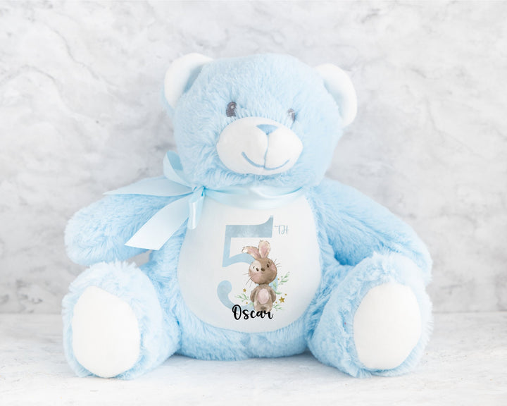 Personalised Blue Birthday Milestone Teddy - Gifts Handmade