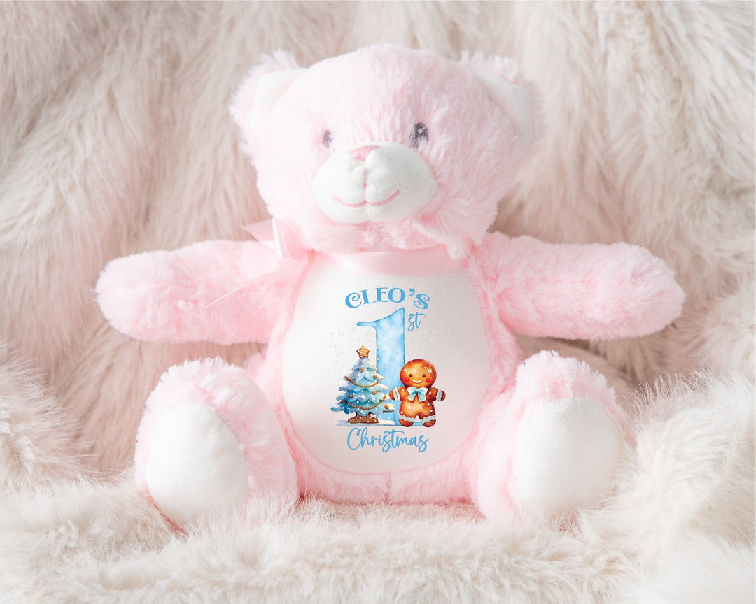 Personalised Blue First Christmas Teddy - Gifts Handmade