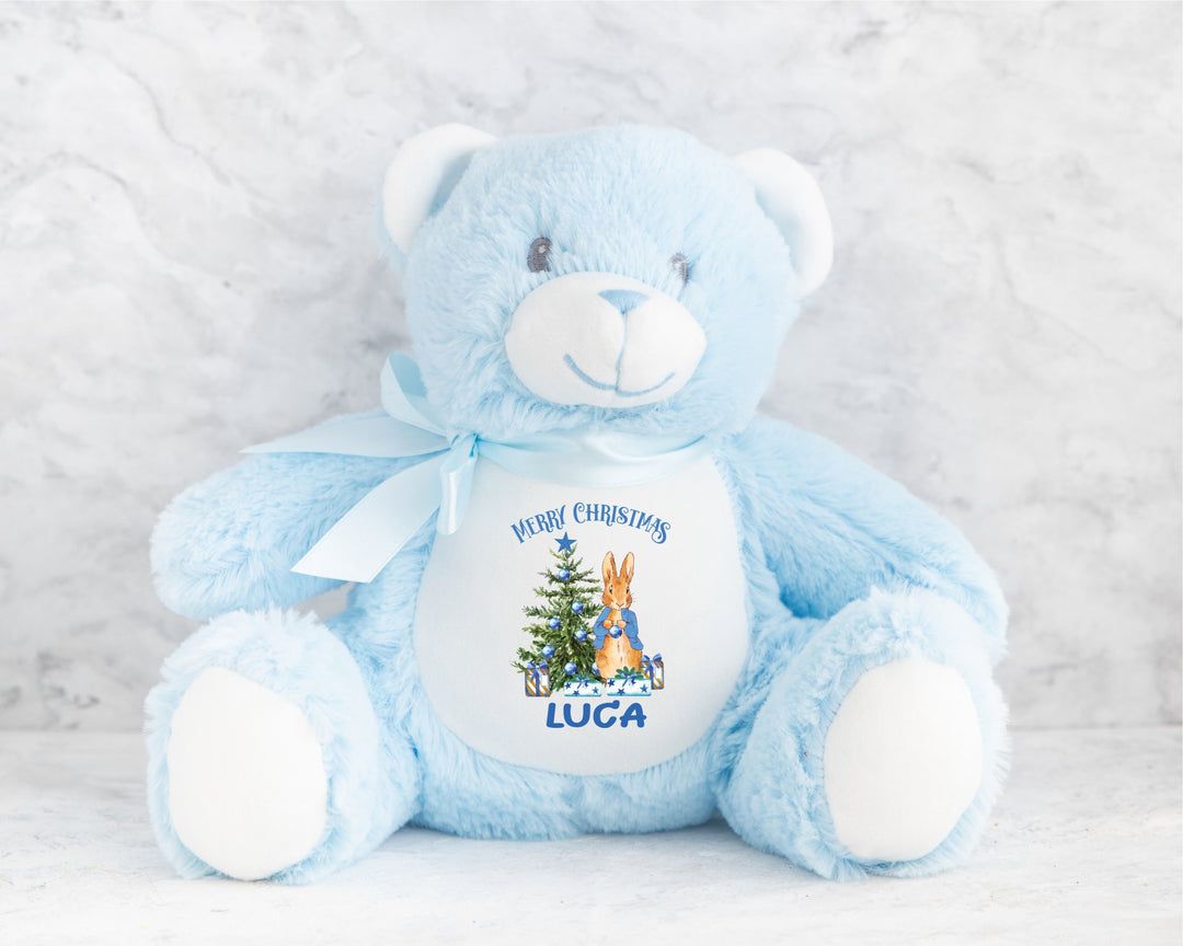 Personalised Blue Merry Christmas Teddy - Gifts Handmade