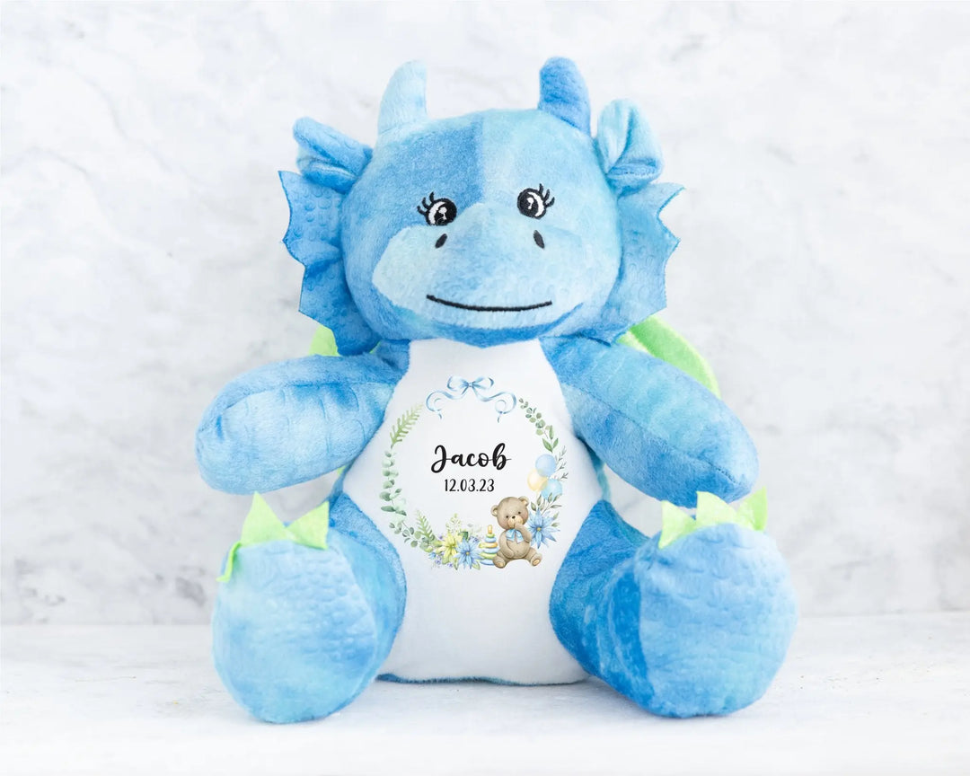 Personalised Teddy Blue Wreath Plush Toy Gift for Kids