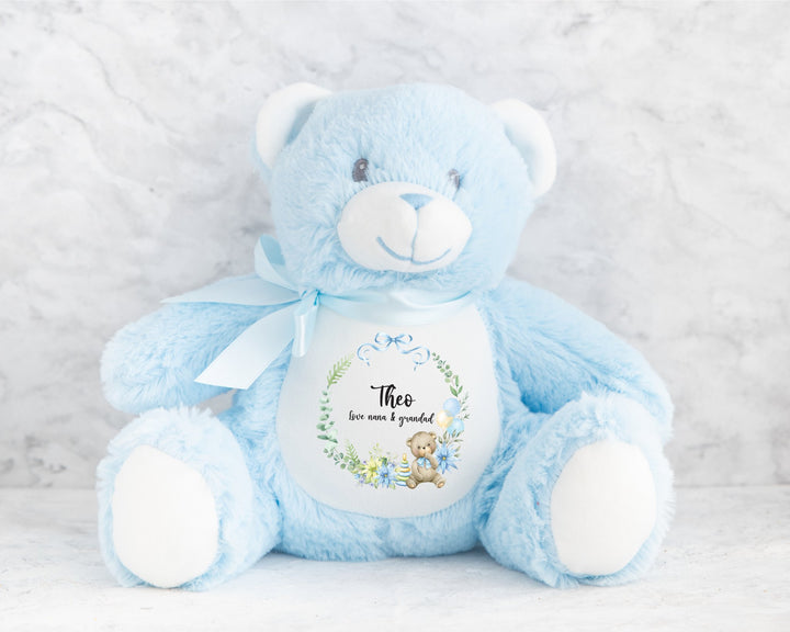 Personalised Blue Wreath Teddy - Gifts Handmade