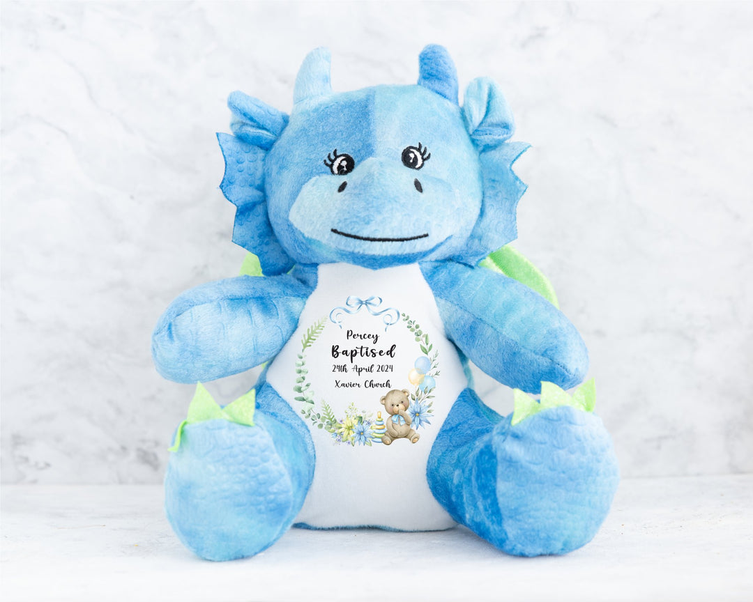 Personalised Christening / Baptism Blue Wreath Teddy - Gifts Handmade