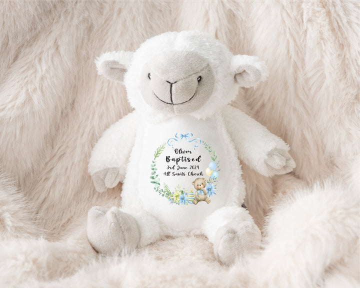 Personalised Christening / Baptism Blue Wreath Teddy - Gifts Handmade