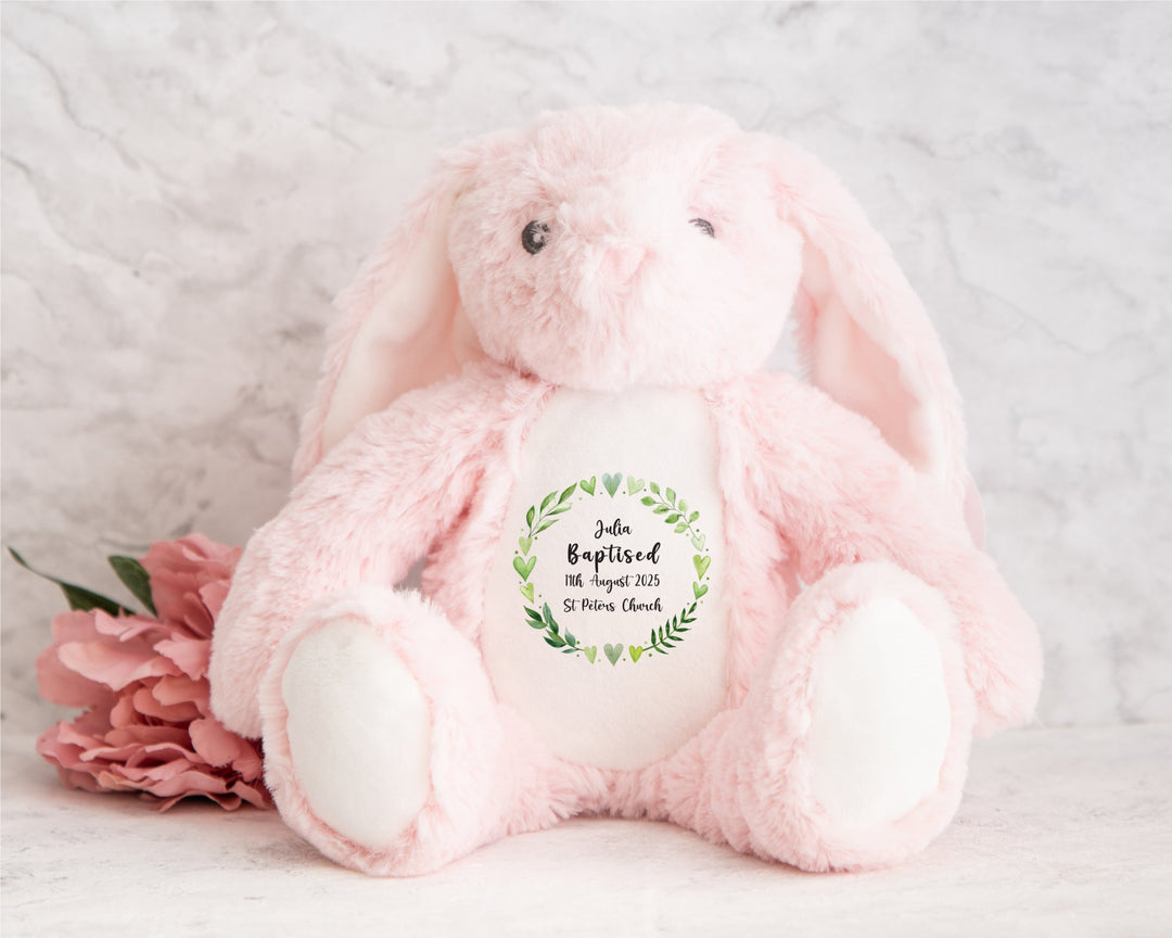 Personalised Christening / Baptism Green Wreath Teddy - Gifts Handmade