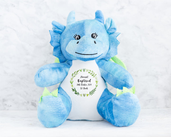 Personalised Christening / Baptism Green Wreath Teddy - Gifts Handmade