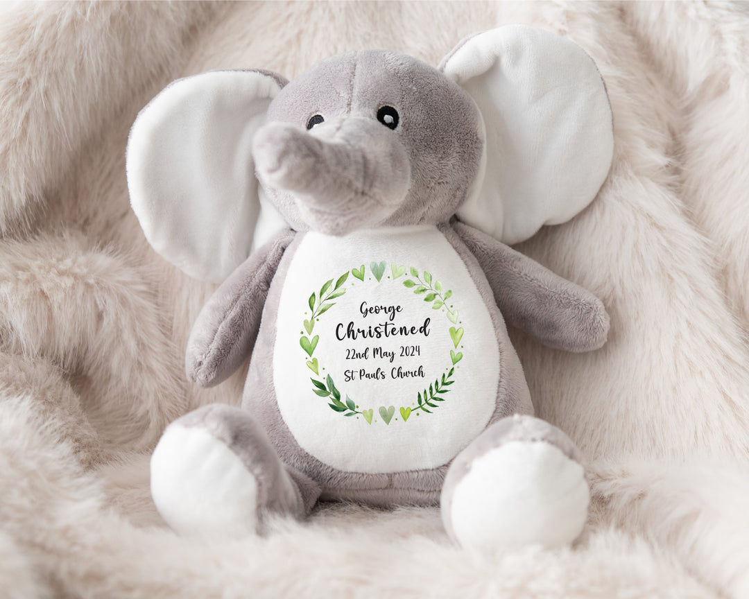 Personalised Christening / Baptism Green Wreath Teddy - Gifts Handmade