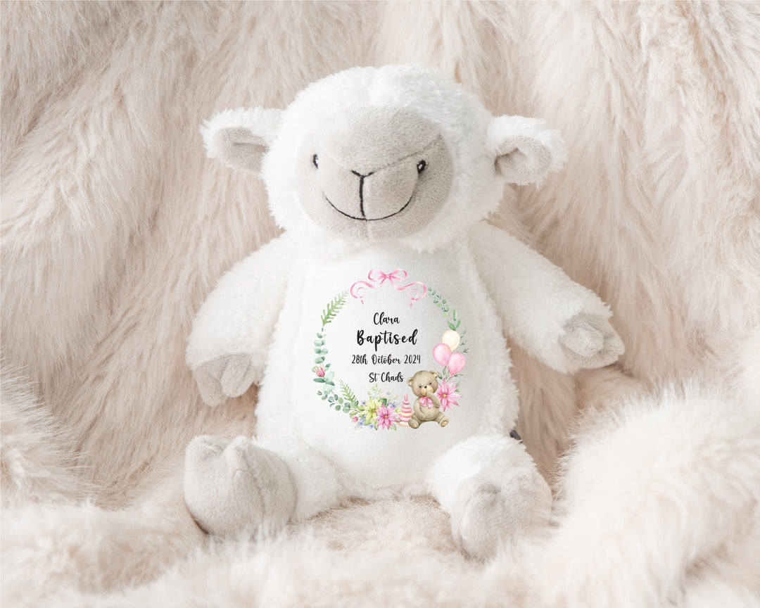 Personalised Christening / Baptism Pink Wreath Teddy - Gifts Handmade