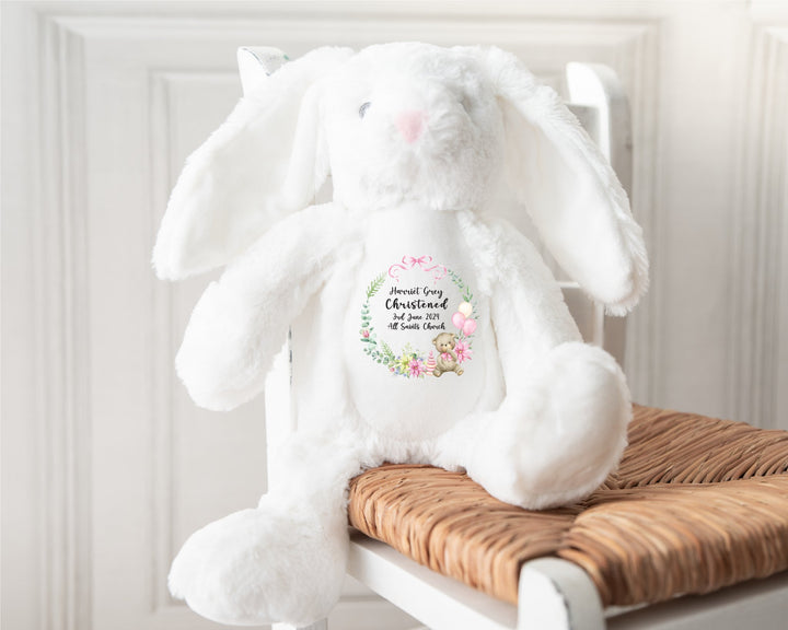 Personalised Christening / Baptism Pink Wreath Teddy - Gifts Handmade
