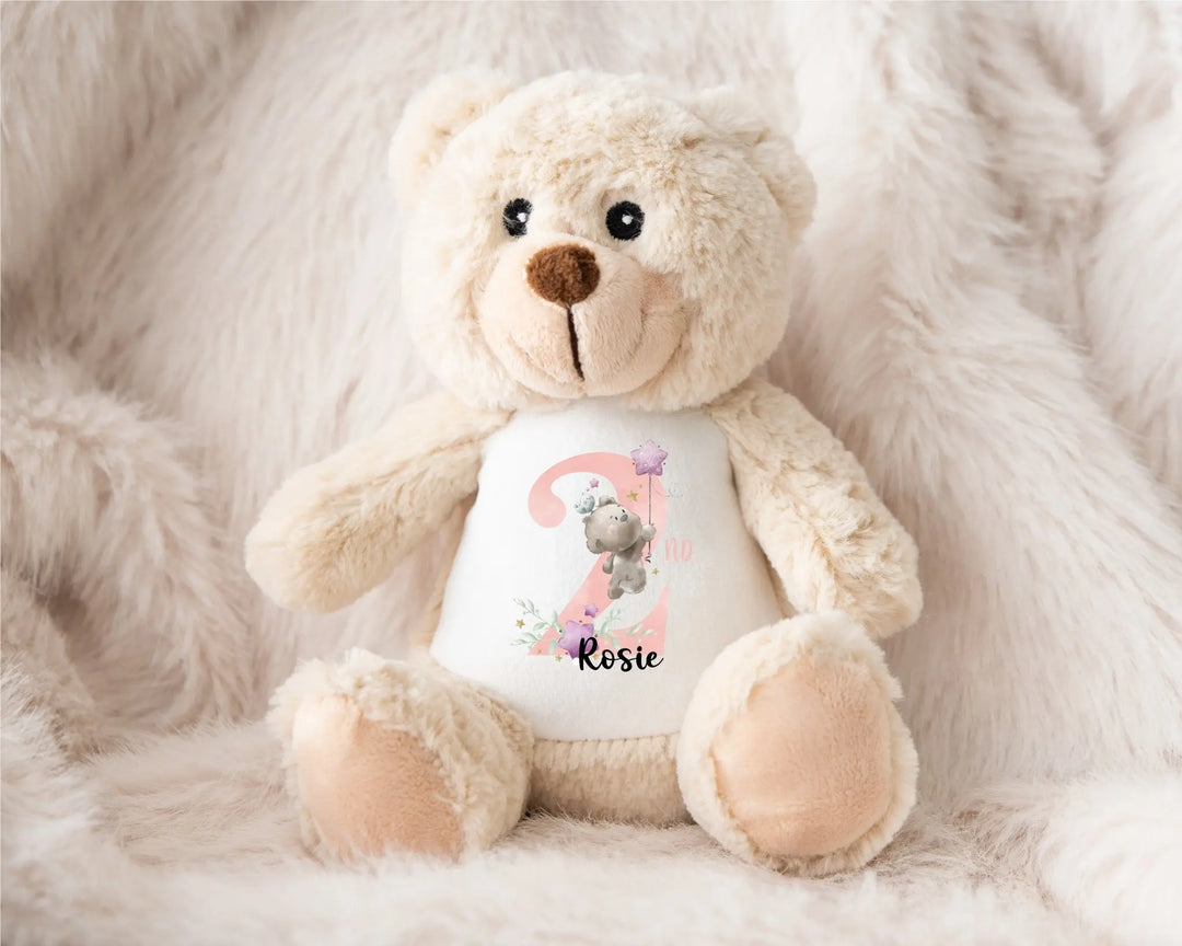 Personalised Teddy Pink Birthday Milestone Plush Toy Gifts Handmade