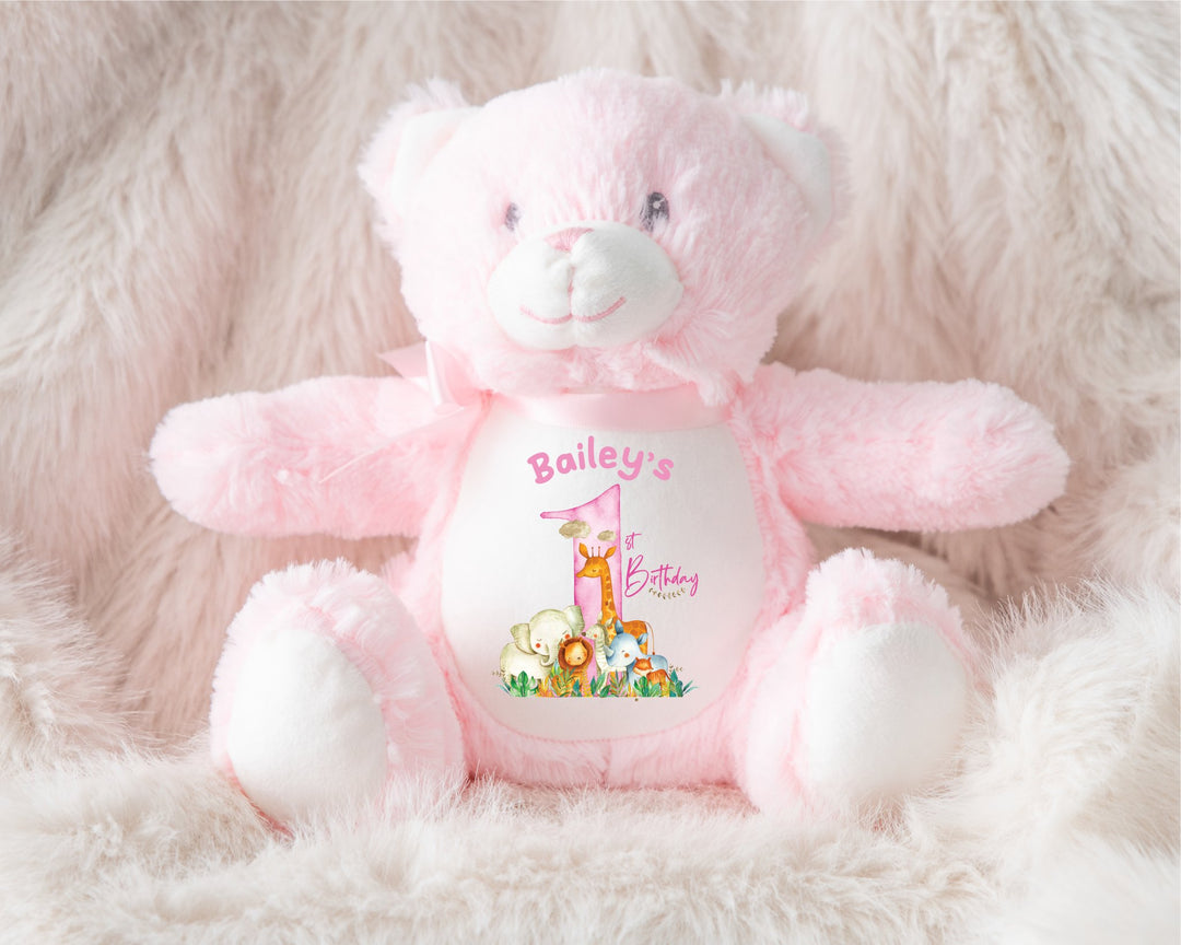 Personalised Pink First Birthday Teddy - Gifts Handmade