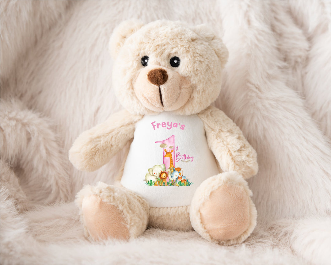 Personalised Pink First Birthday Teddy - Gifts Handmade