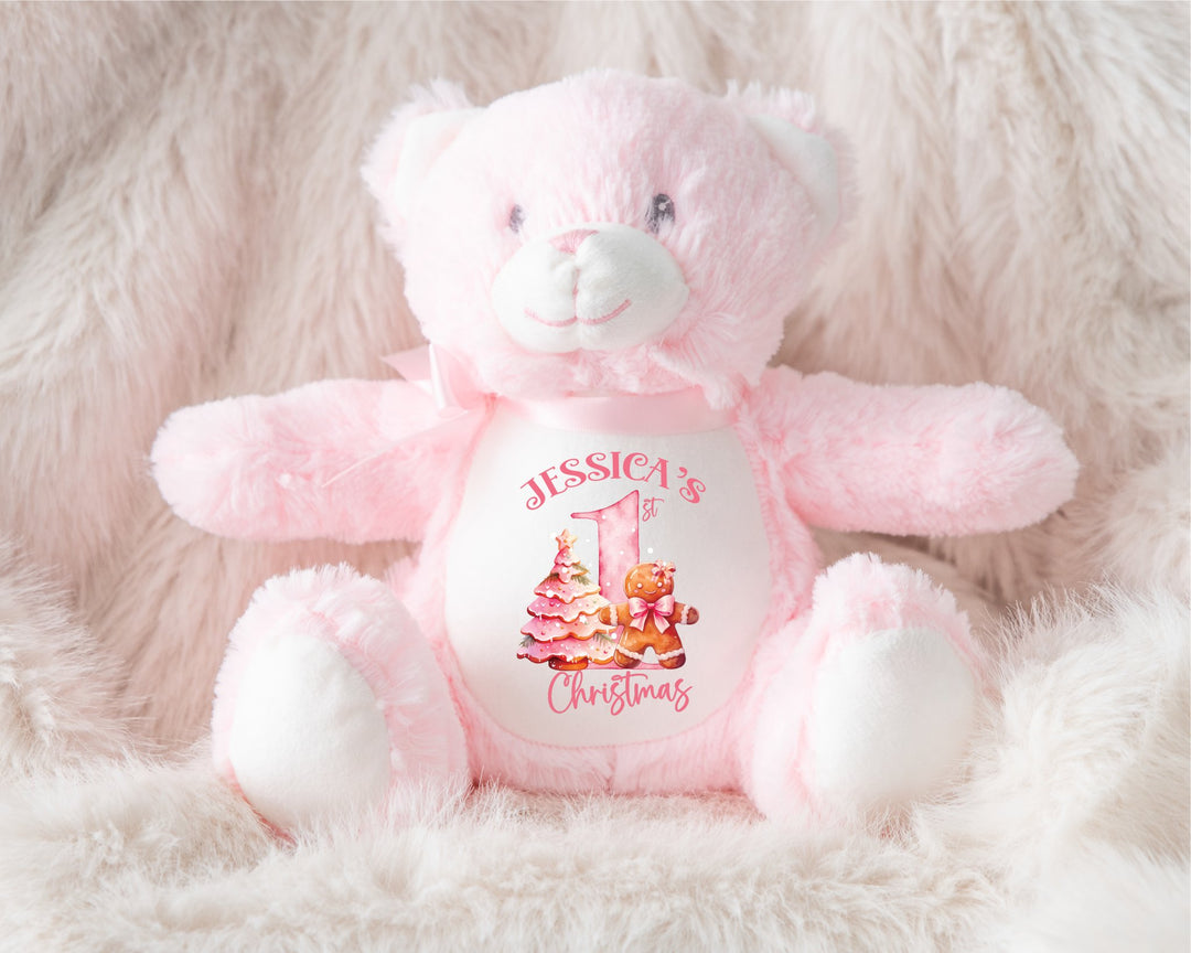 Personalised Pink First Christmas Teddy - Gifts Handmade