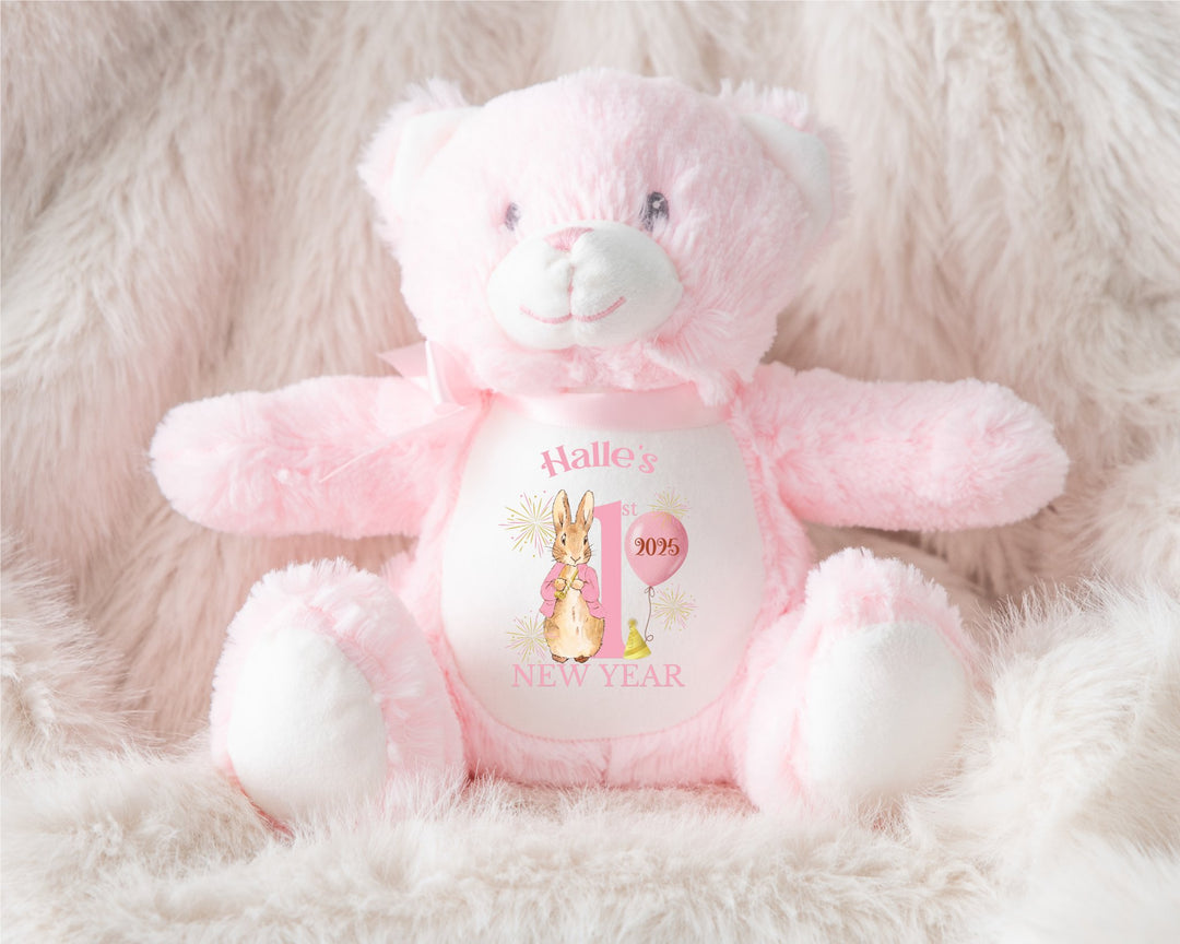 Personalised Pink First New Years Teddy - Gifts Handmade