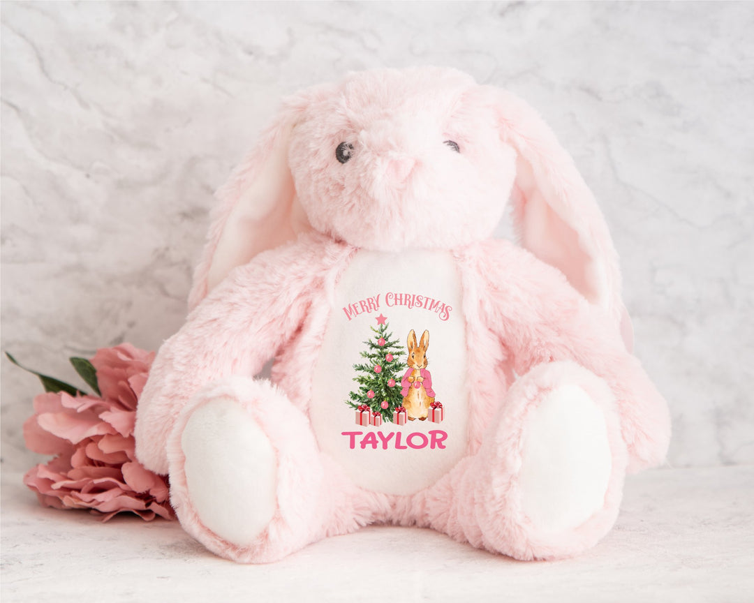 Personalised Pink Merry Christmas Teddy - Gifts Handmade