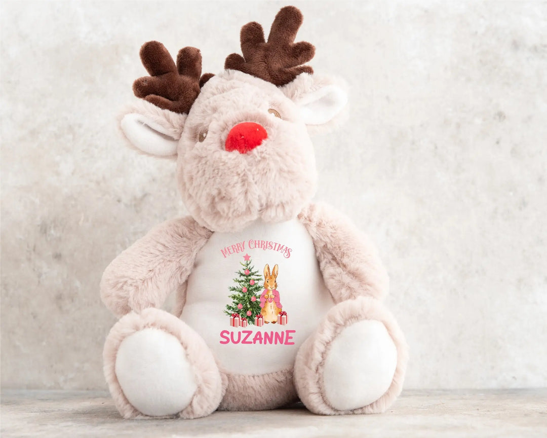 Personalised Teddy Pink Merry Christmas Plush Toy Gifts Handmade UK