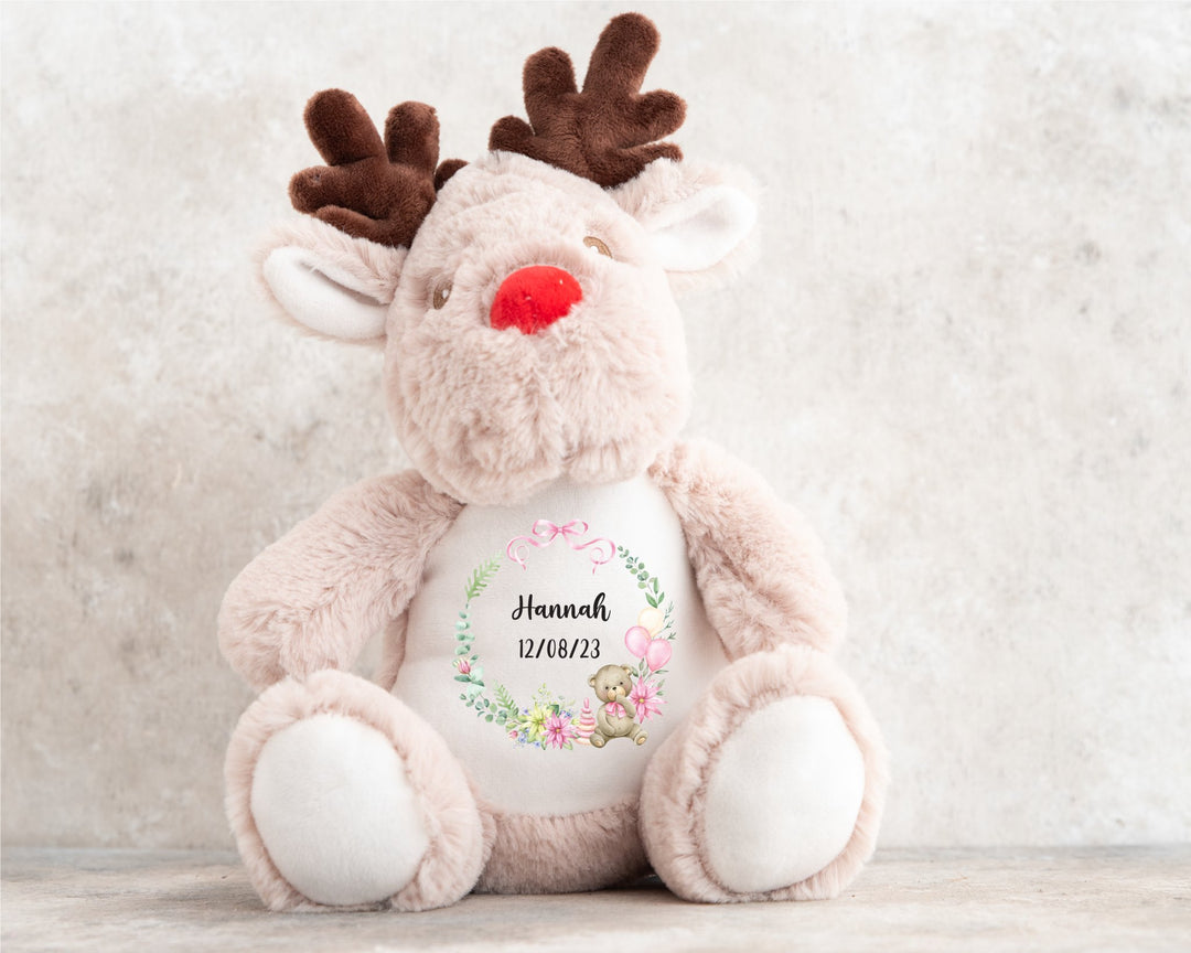 Personalised Pink Wreath Teddy - Gifts Handmade