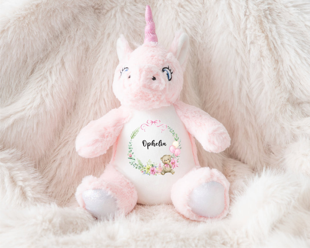 Personalised Pink Wreath Teddy - Gifts Handmade